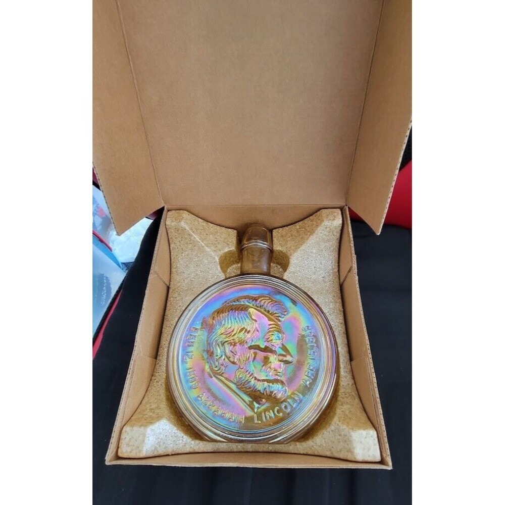 Wheaton Iridescent Amber Glass ABRAHAM LINCOLN Presidential Decanter w/ Box
